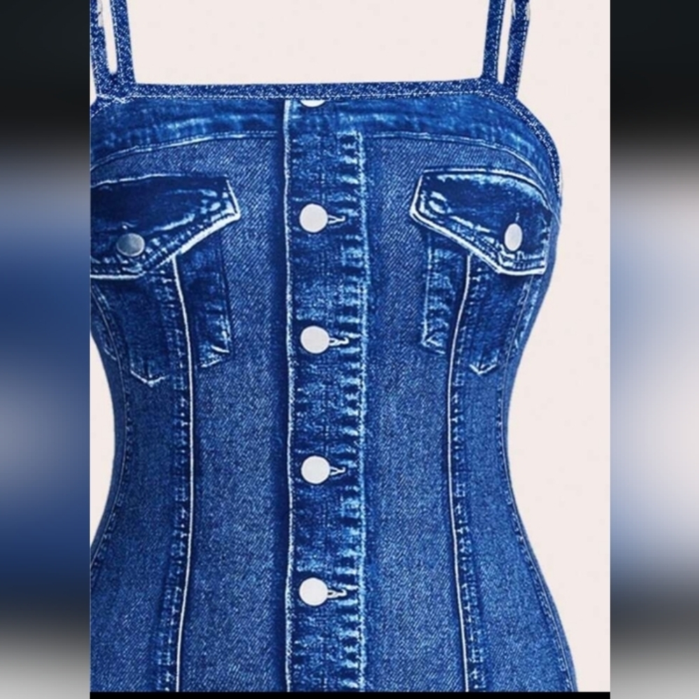 Sleek Blue Fake Button-Up Mini Dress - Picture 4 of 8